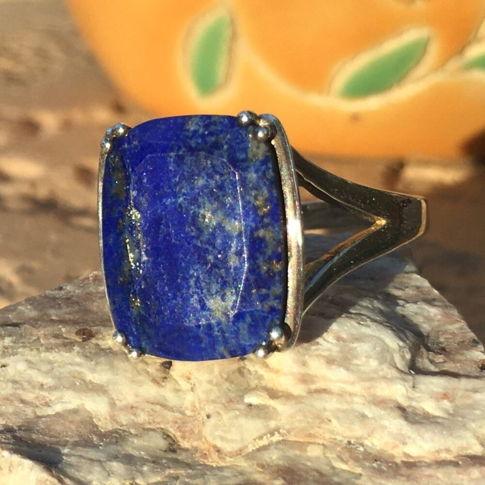 Genuine Lapis Lazuli .925 Sterling Silver Ring Natural Gemstone - Picture 7 of 16